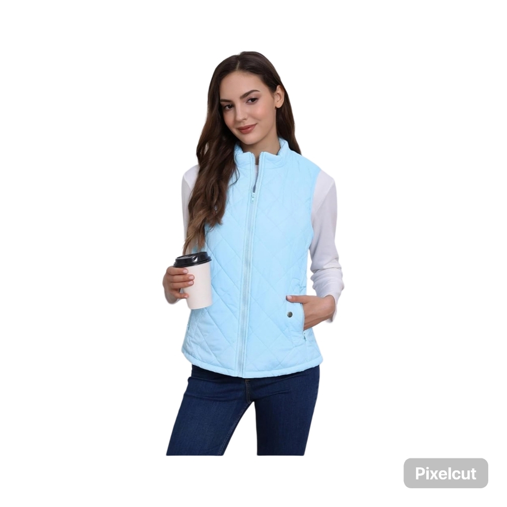 ALLEGRA K Women's Blue Quilted Lined Vest Sz XL Full Zip w Pockets